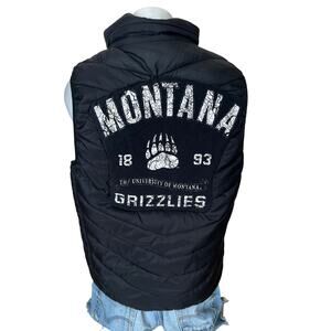 University Montana Griz Puffer Vest Black LARGE Pockets Football Unique Quilted